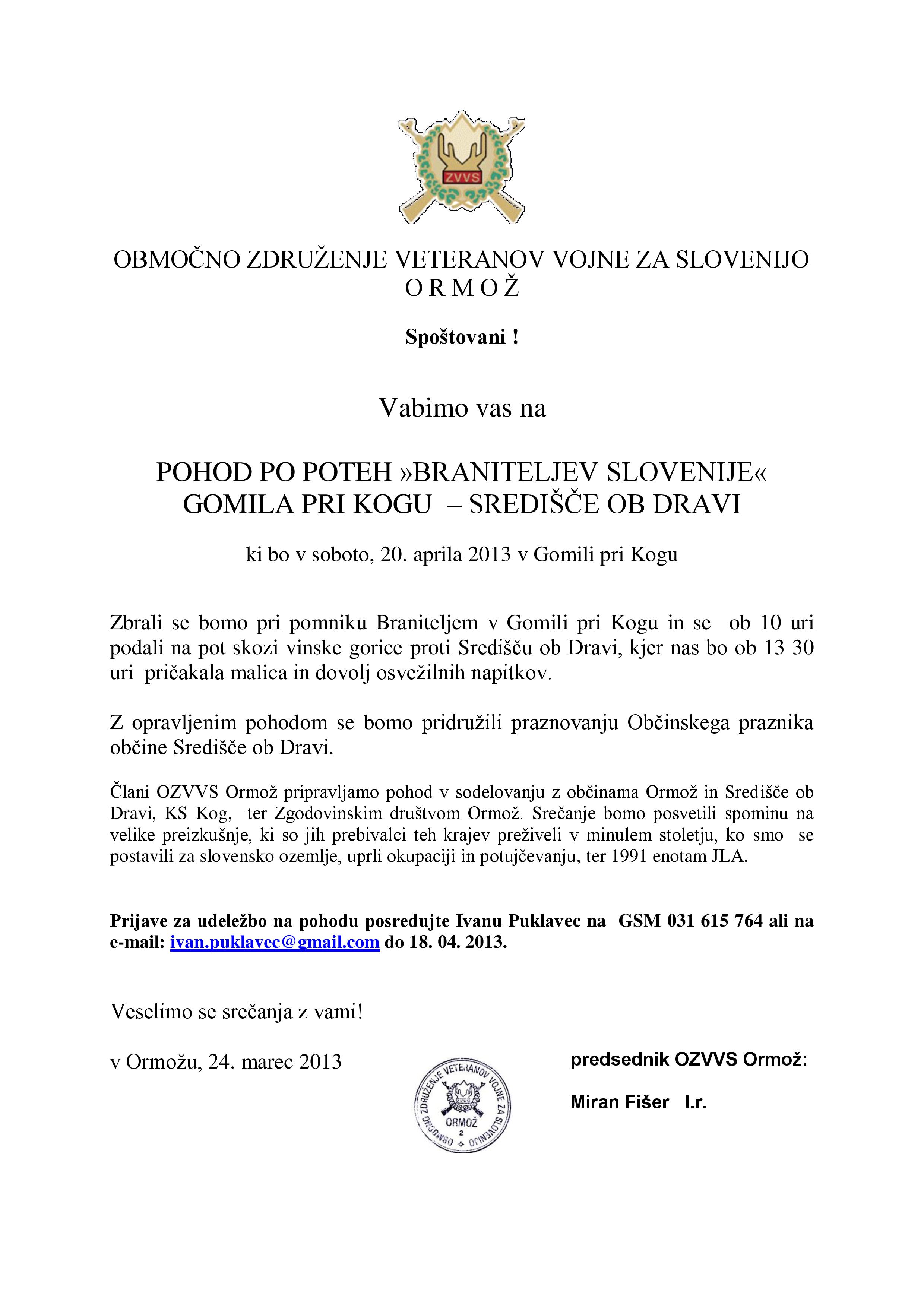 pohod po poteh braniteljev slovenije