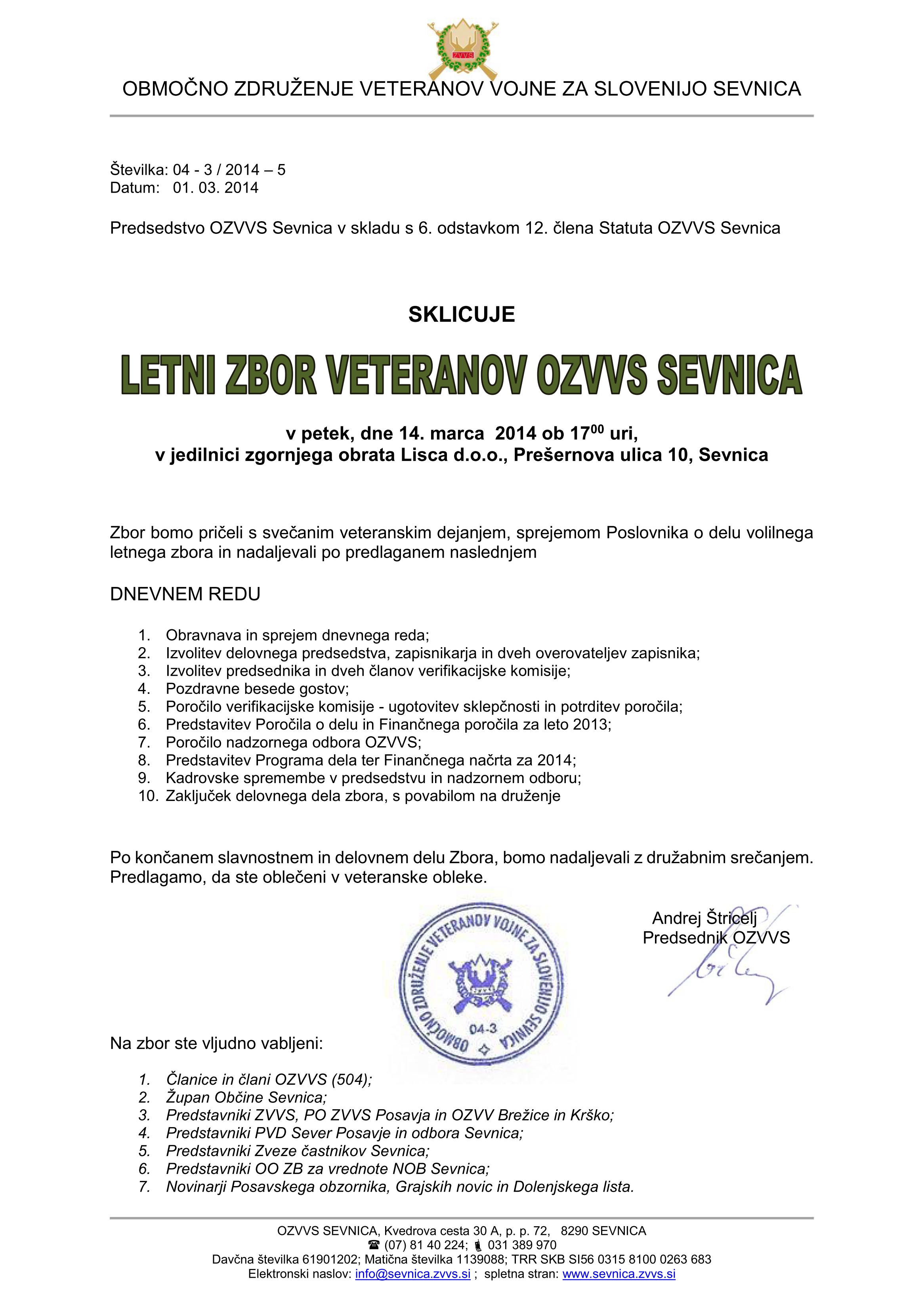 sklic letnega zbora 2014