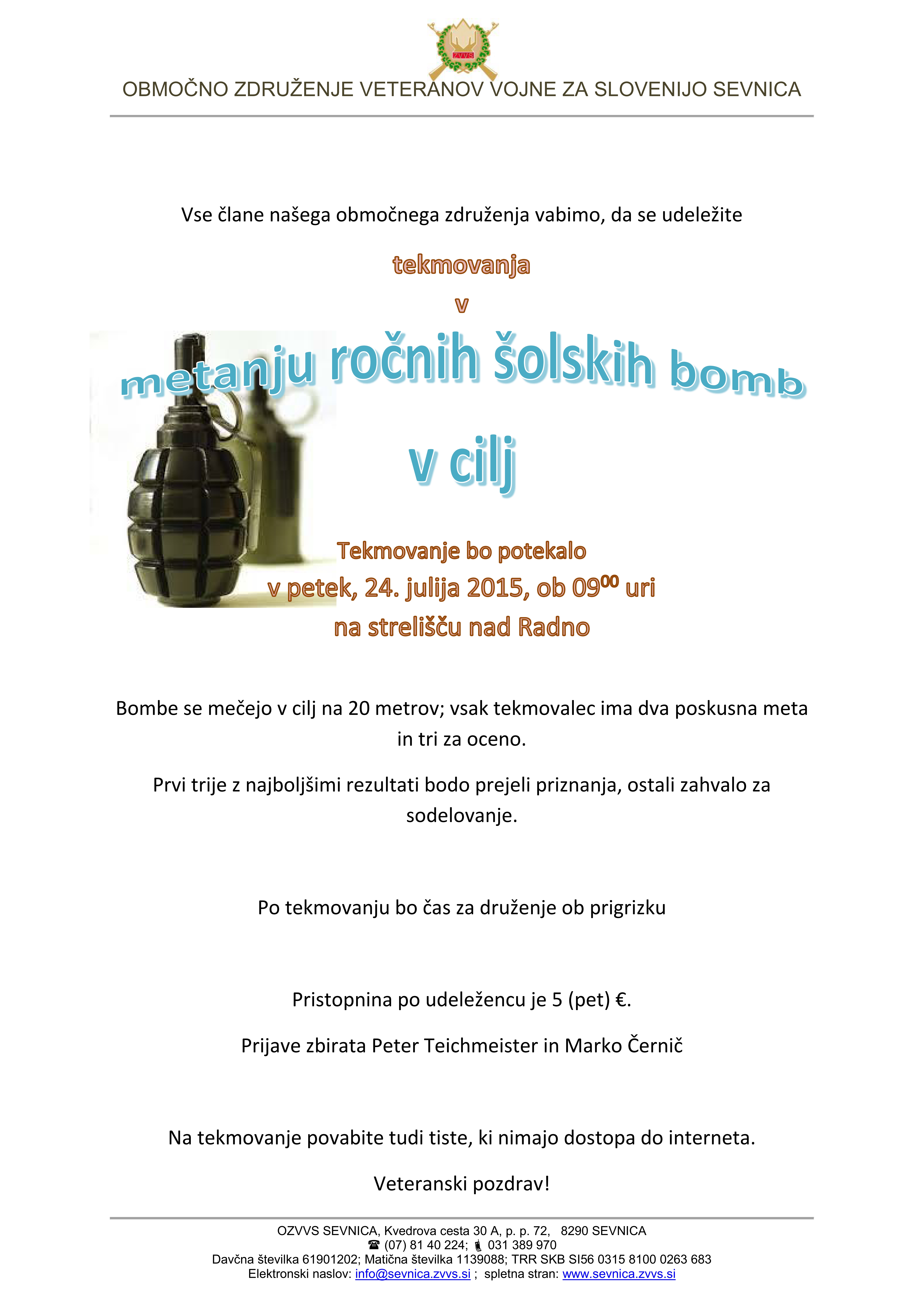 vabilo tekmovanje metanja bomb radna